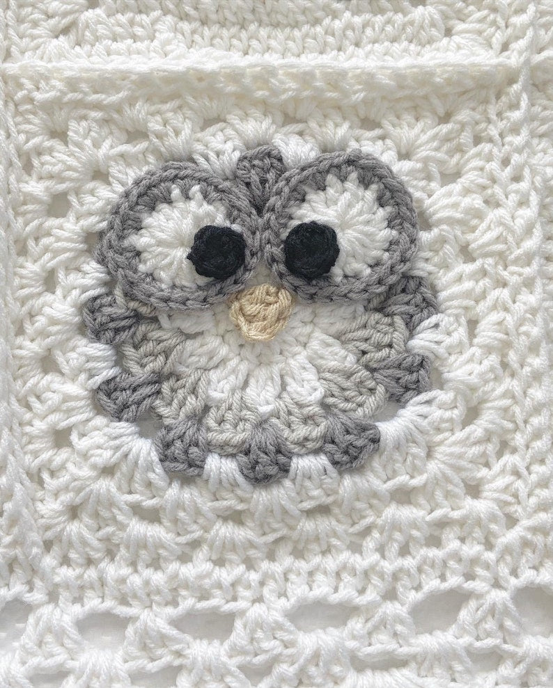 Owl Granny Square Blanket Crochet Pattern