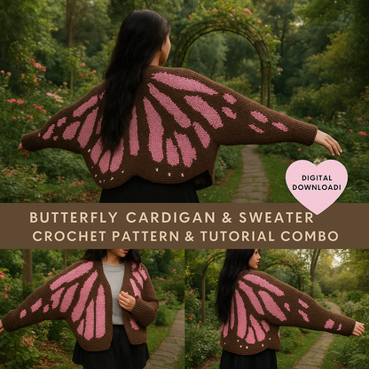 butterfly cardigan-sweater crochet pattern & tutorial combo